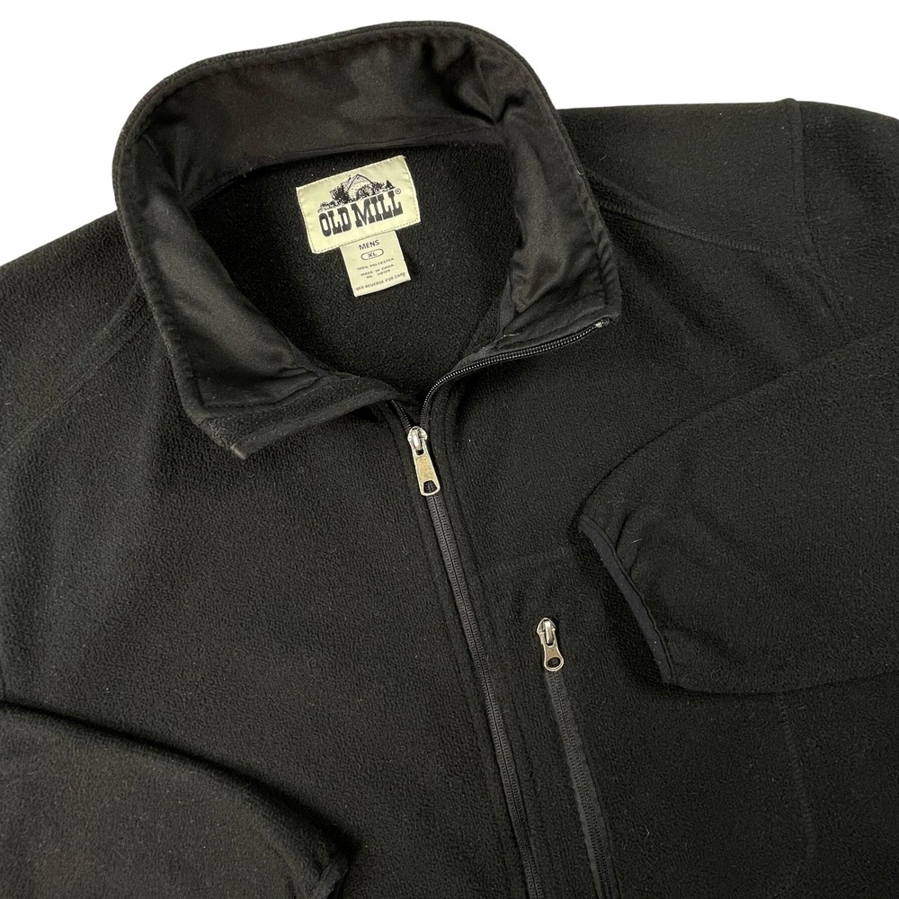 Old Mill Fleece Jacket Mens XL Black Full Zip Mock Neck Pockets Outdoor